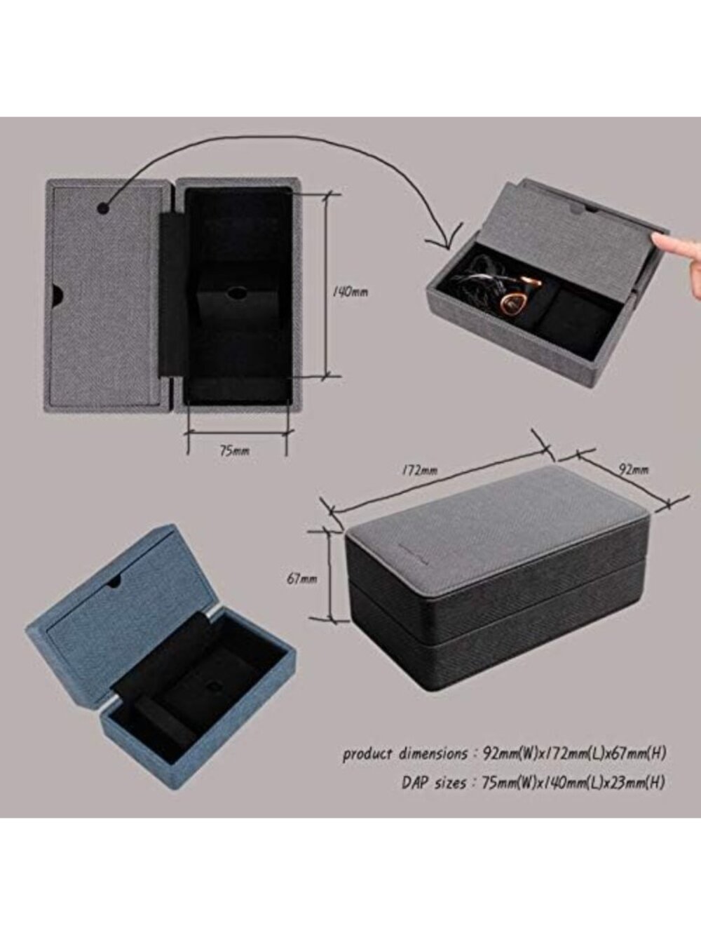 Handmade PU Leather Hard Case for 2 IEM Earphones & Digital Audio Player - Black - Picture 4 of 8